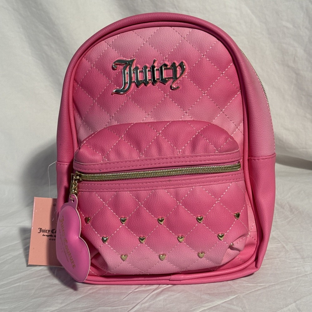 Adorable Juicy Couture Small Pink Faux Leather Heart Studded Backpack NWT